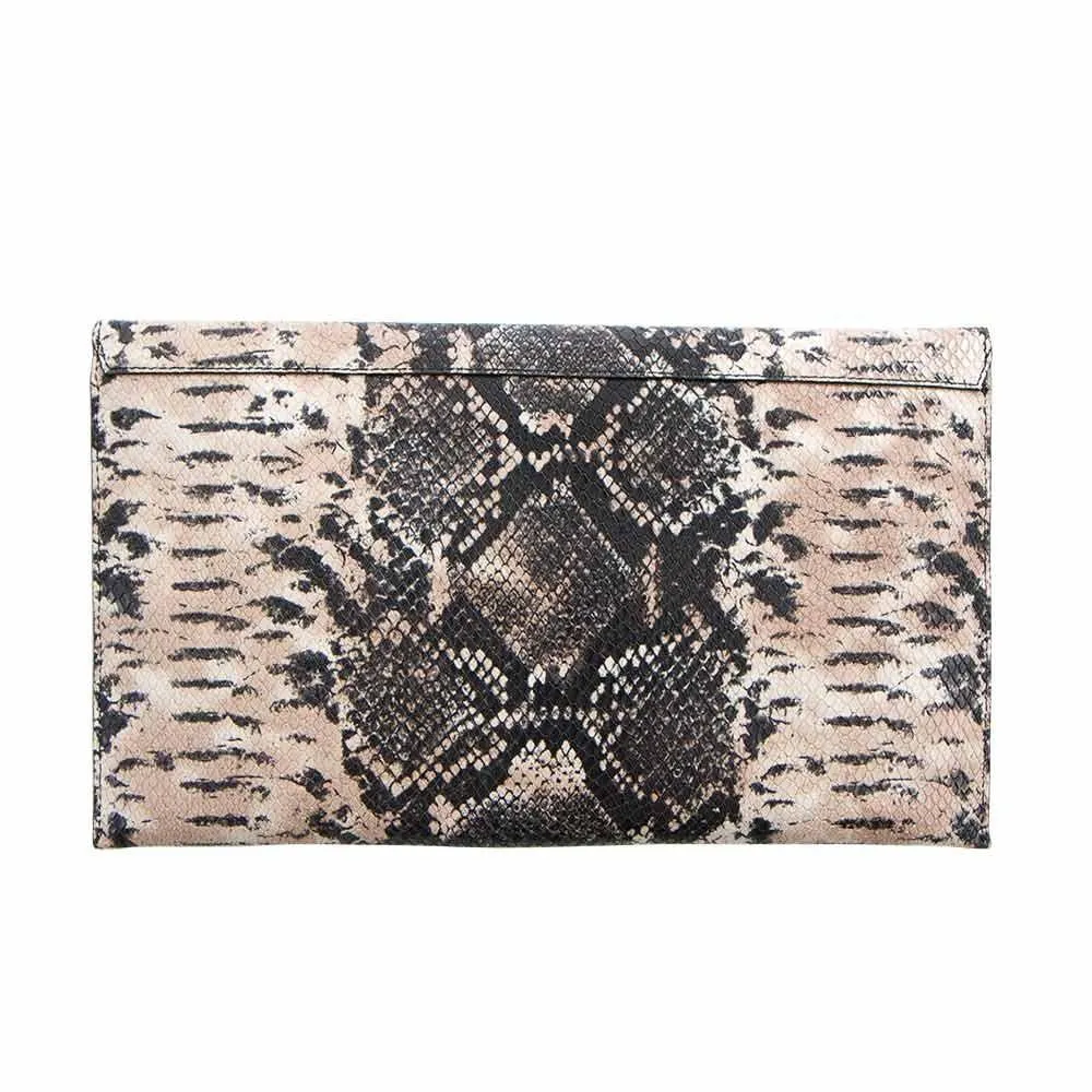 Soho Printed Snake Oversized Envelope Clutch - Brown/Black Snake