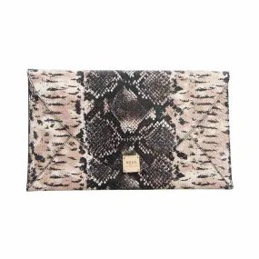 Soho Printed Snake Oversized Envelope Clutch - Brown/Black Snake