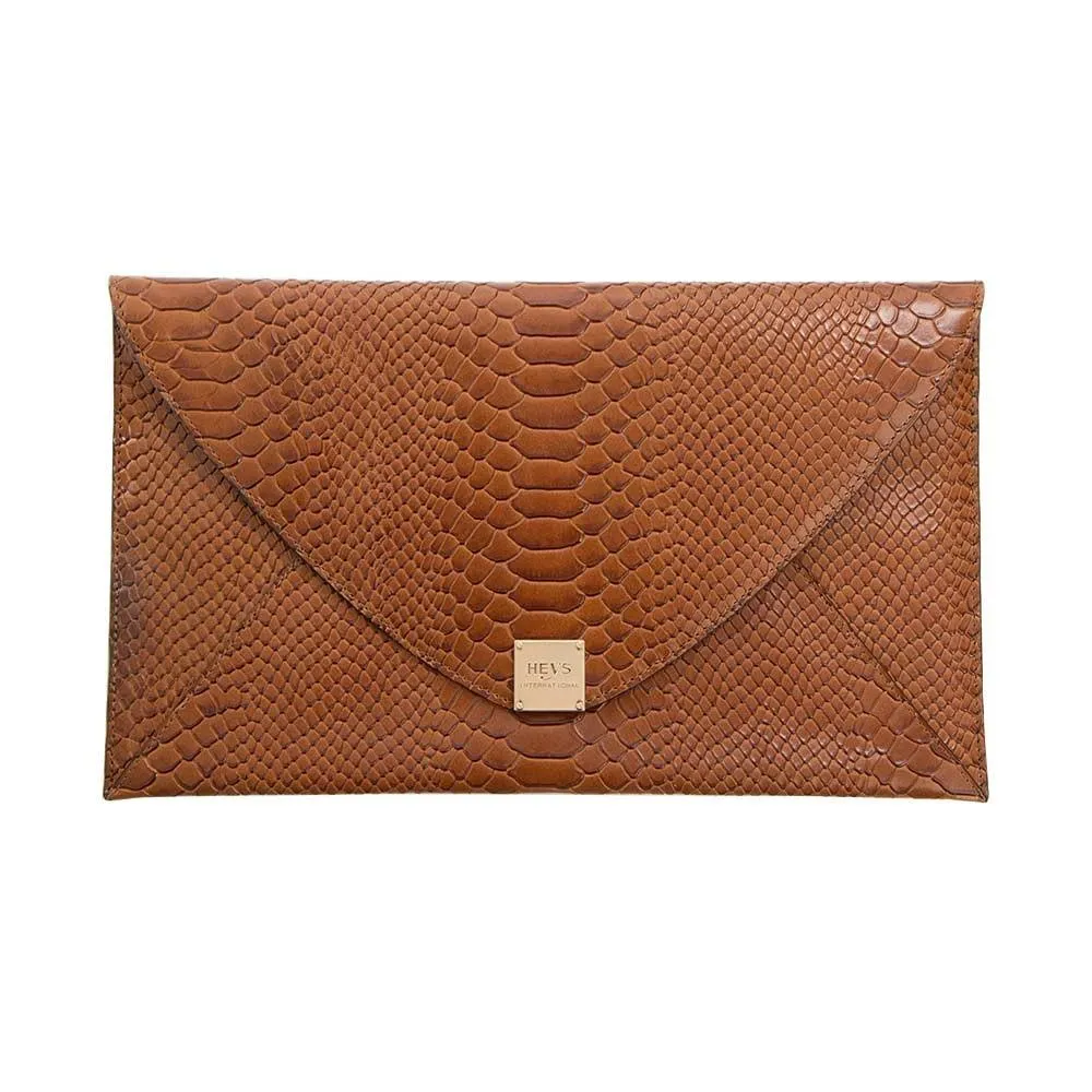 Soho Snake Oversized Envelope Clutch - Tan