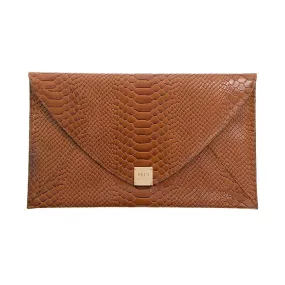 Soho Snake Oversized Envelope Clutch - Tan