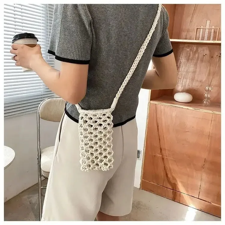 UAKISS  -  Personality Hollow Out Crochet Mini Cellphone Bag Korean Fashion All Match Crossbody Bags Streetwear Casual Shoulder Handbags