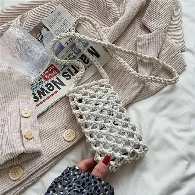 UAKISS  -  Personality Hollow Out Crochet Mini Cellphone Bag Korean Fashion All Match Crossbody Bags Streetwear Casual Shoulder Handbags