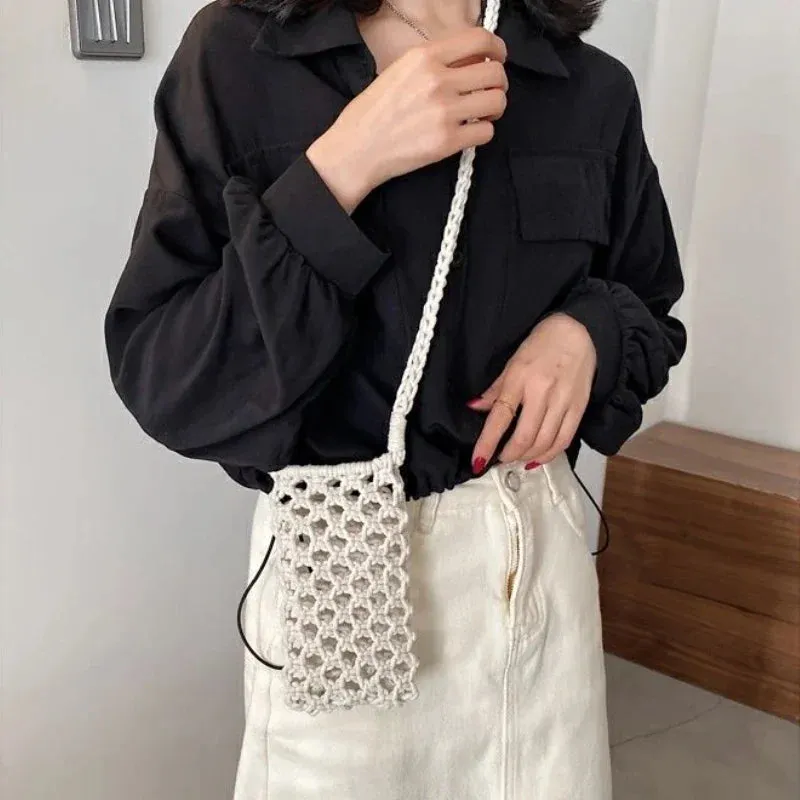 UAKISS  -  Personality Hollow Out Crochet Mini Cellphone Bag Korean Fashion All Match Crossbody Bags Streetwear Casual Shoulder Handbags
