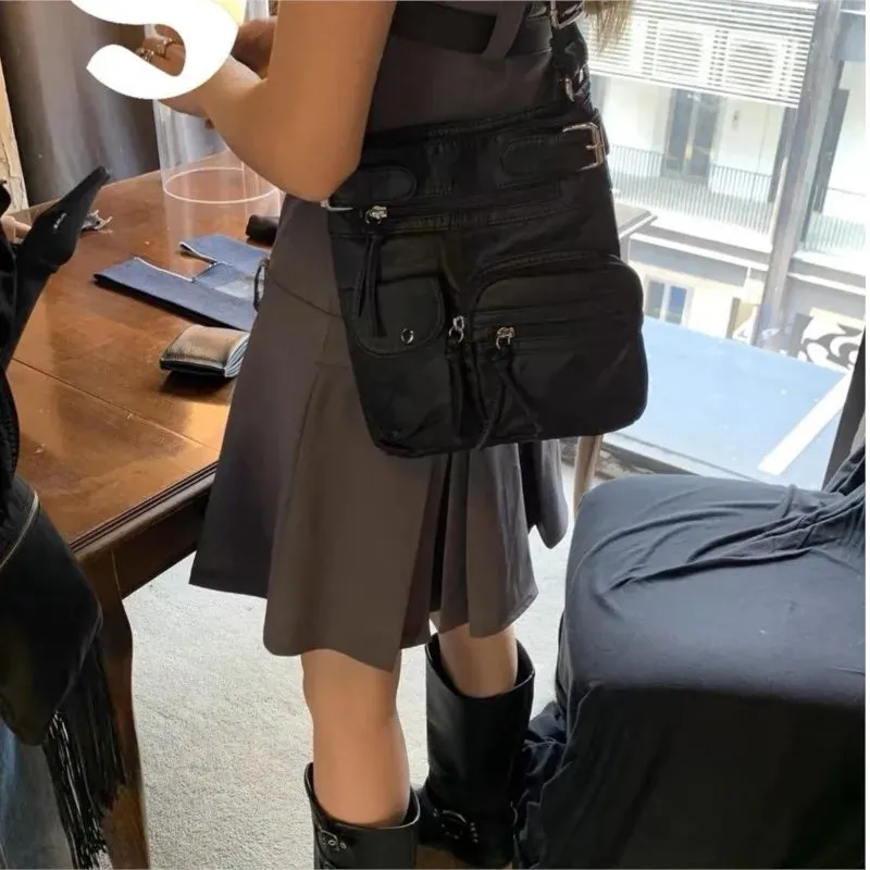 UAKISS  -  Vintage Black Shoulder Bags Women Hot Girls Leather Soft Pocket Messenger Bag Ladies Harajuku Aesthetic Handbag Female
