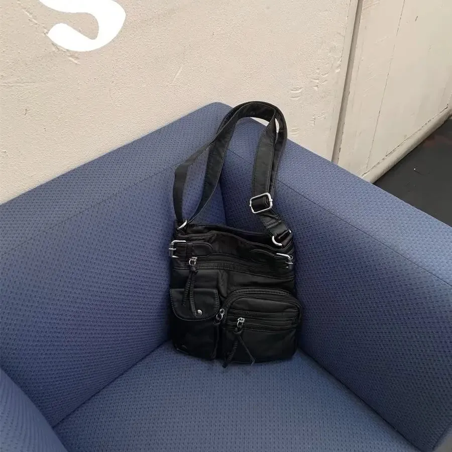 UAKISS  -  Vintage Black Shoulder Bags Women Hot Girls Leather Soft Pocket Messenger Bag Ladies Harajuku Aesthetic Handbag Female