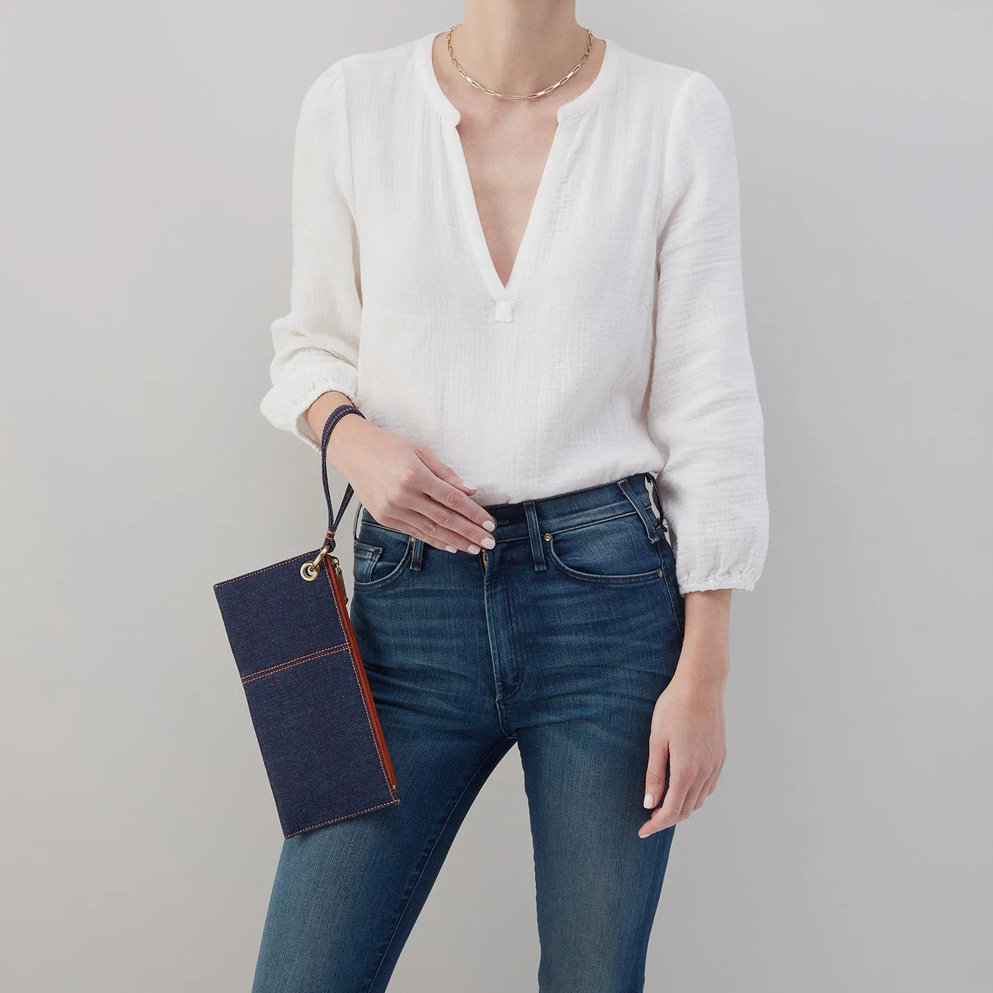 Vida Wristlet in Denim Fabric - Dark Denim
