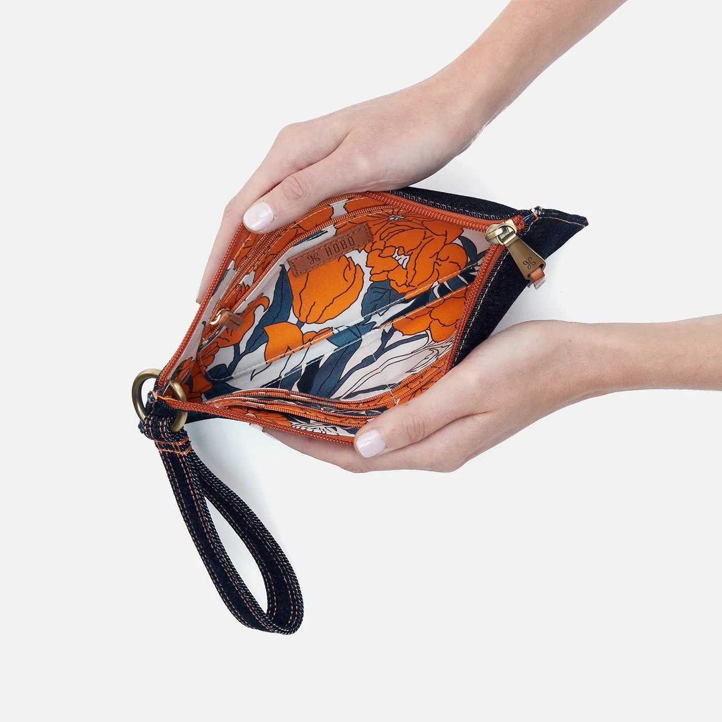 Vida Wristlet in Denim Fabric - Dark Denim