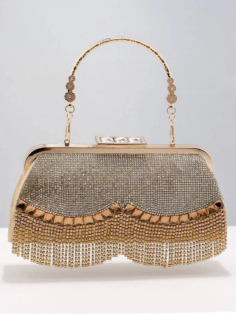 Women's Rhinestone Studded Tassel Clutches