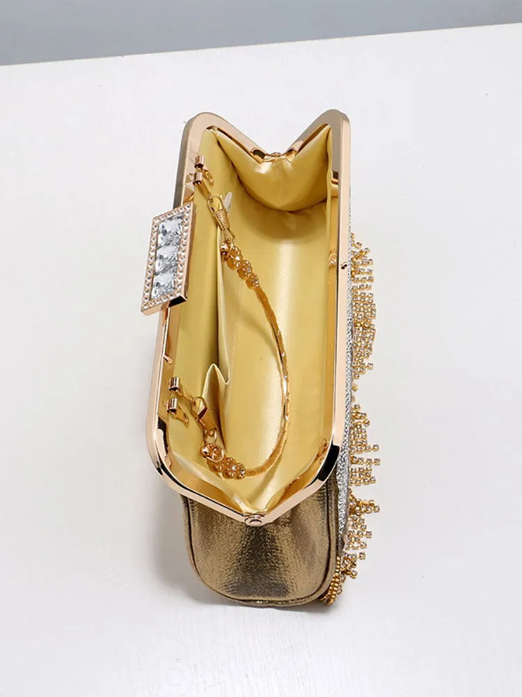 Women's Rhinestone Studded Tassel Clutches
