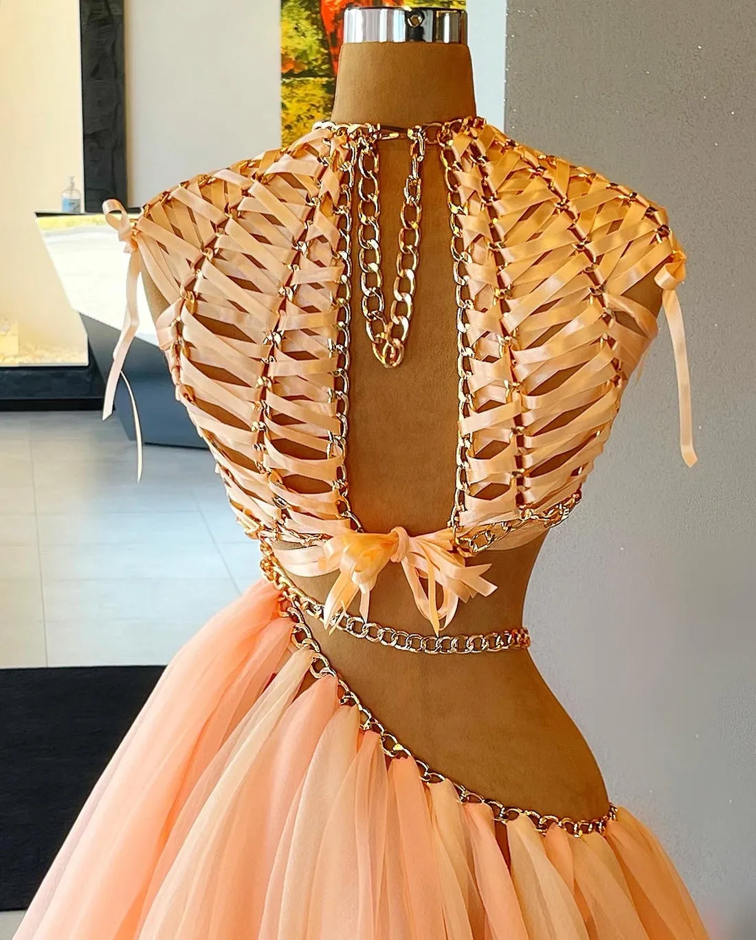 Zariah Pink High Neck  Evening Dress